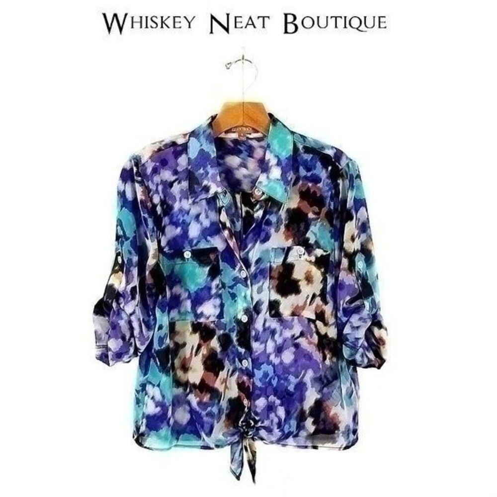 Ellen Tracy Front Tie Knot Button Down Top Small 7 0013